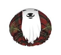 Reusable Shower Cap for Women Waterproof Bath Caps Double Layer Bath Hair Caps Merry Christmas Reindeer Tartan Checkered Plaid Xmas Shower Hat for Ladies Spa Salon, Large Size for All Hair Lengths
