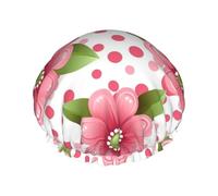Reusable Shower Cap for Women Waterproof Bath Caps Double Layer Bath Hair Caps Polka Dot Flower Shower Hat for Ladies Spa Salon, Large Size for All Hair Lengths