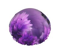 Reusable Shower Cap for Women Waterproof Bath Caps Double Layer Bath Hair Caps Purple Flower Butterflies Shower Hat for Ladies Spa Salon, Large Size for All Hair Lengths