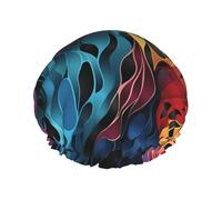 Reusable Shower Cap for Women Waterproof Bath Caps Double Layer Bath Hair Caps Rainbow Leopard Print Shower Hat for Ladies Spa Salon, Large Size for All Hair Lengths