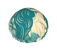 Reusable Shower Cap for Women Waterproof Bath Caps Double Layer Bath Hair Caps Retro Mermaid Shower Hat for Ladies Spa Salon, Large Size for All Hair Lengths