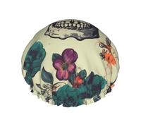 Reusable Shower Cap for Women Waterproof Bath Caps Double Layer Bath Hair Caps Skull Flower Shower Hat for Ladies Spa Salon, Large Size for All Hair Lengths