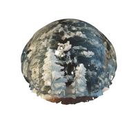 Reusable Shower Cap for Women Waterproof Bath Caps Double Layer Bath Hair Caps Snow Wonderland Pine Tree Christmas Shower Hat for Ladies Spa Salon, Large Size for All Hair Lengths