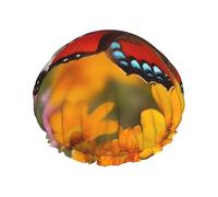 Reusable Shower Cap for Women Waterproof Bath Caps Double Layer Bath Hair Caps Spring Butterfly Shower Hat for Ladies Spa Salon, Large Size for All Hair Lengths