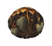 Reusable Shower Cap for Women Waterproof Bath Caps Double Layer Bath Hair Caps Sunflower on Black Background Shower Hat for Ladies Spa Salon, Large Size for All Hair Lengths