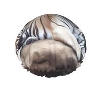 Reusable Shower Cap for Women Waterproof Bath Caps Double Layer Bath Hair Caps Tiger sitting on rock animal Shower Hat for Ladies Spa Salon, Large Size for All Hair Lengths