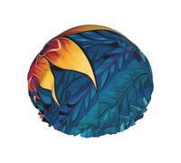 Reusable Shower Cap for Women Waterproof Bath Caps Double Layer Bath Hair Caps Tropical Leaves Pattern for Tribal Design Shower Hat for Ladies Spa Salon, Large Size for All Hair Lengths