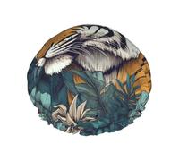 Reusable Shower Cap for Women Waterproof Bath Caps Double Layer Bath Hair Caps Tropical tiger Shower Hat for Ladies Spa Salon, Large Size for All Hair Lengths