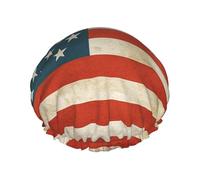 Reusable Shower Cap for Women Waterproof Bath Caps Double Layer Bath Hair Caps Vintage American USA Flag Shower Hat for Ladies Spa Salon, Large Size for All Hair Lengths