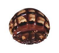 Reusable Shower Cap for Women Waterproof Bath Caps Double Layer Bath Hair Caps Wafers Dripping with Chocolate Shower Hat for Ladies Spa Salon, Large Size for All Hair Lengths