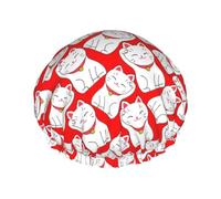 Reusable Shower Cap For Women Wealthy Cat Bath Cap Double Layer Waterproof Shower Hair Protector Adjustable Elastic Band Shower Hat For Home Spa Salon Bathing Caps