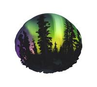 Reusable Shower Caps Dark Northern Lights Print for Women Double Layer Hair Cap Adult Hair Cap for All Hair