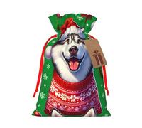 Reusable Siberian-Huskies-Christmas Burlap Drawstring Xmas Present Bags, Rustic Gift Wrap Bags For Holiday Party And Xmas Presents