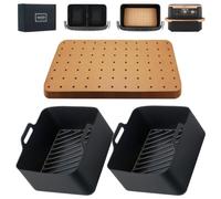 Reusable Silicone Air Fryer Liners with 50Pcs Disposable Paper Liners for Ninja Foodi FlexDrawer 10.4L AF500UK & Double Stack XL 9.5L SL400UK, Non-Stick Basket Accessories Set (2+50 Pack)