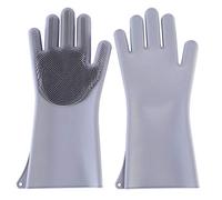 Reusable Silicone Cleaning Gloves Dishwashing Scrubber Dish Wash Scrubbing Sponge Gloves with Bristles Great for Washing Dish Kitchen Car Bathroom Pet Hair Care (Grey)