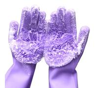 Reusable Silicone Dishwashing Gloves, Rubber Scrubbing Gloves for Dishes,Wash Cleaning Brush with Sponge Scrubbers for Housework, Kitchen, Car, Window cleaning. 1Pair (13.6" Large) (purple)