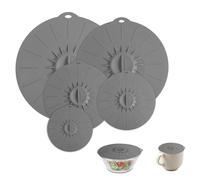 Reusable Silicone Lids, 5 Pieces Silicone Lids with Suction Cup, Microwave Pot Lid BPA-Free Suction Seal Cover for Bowls, Dishes, Pots (Grey, 5 Sizes)
