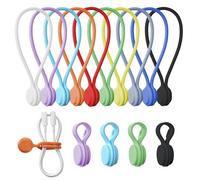 Reusable Silicone Magnetic Cable Ties - 2 Sizes Combo (4pcs 2.95'' + 10pcs 768'') - Multi-Purpose for Cable Bundling, Organizing, Bookmarks & Fridge Magnets - Assorted Colors, 14-Pack