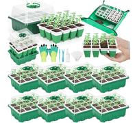 Reusable Silicone Seed Starter Tray, 96 Cells Seed Starter Kit with Humidity Adjustable Dome and Lid, 8 Packs Plant Germination Trays with Repotting Mat Germination Kit for Seeds Grow Starting