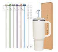 Reusable Silicone Straw with Straw Cover for Stanley Accessorie, Compatible with Stanley 40 oz 30 oz 20 oz Cup, 6 Pack 12 inch Long Replacement Straw with Cleaning Brush (Cowboys)