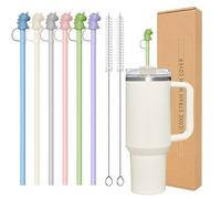 Reusable Silicone Straw with Straw Cover for Stanley Accessorie, Compatible with Stanley 40 oz 30 oz 20 oz Cup, 6 Pack 12 inch Long Replacement Straw with Cleaning Brush (Dinosaur)