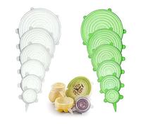 Reusable Silicone Stretch Lids - ShiningUU 12 Pack Silicone Food Covers 12 Pack - Microwave Safe Lids for Bowls, Dishes, Milk Bottles & Yogurt Pots | Freezer to Oven & Dishwasher Safe (Green/White)