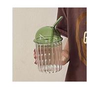 Reusable Simple striped glass coffee cup with lid and straw transparent pearl milk tea cup juice beverage glasses beer mug 450ml Washable