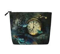 Reusable Snack Butterfly Clocks Print Bags,Large Capacity Travel Toiletry Bag, Makeup Bags with Zipper