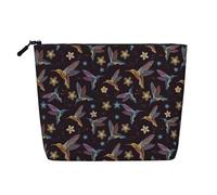 Reusable Snack Flower Hummingbirds Embroidery Print Bags,Large Capacity Travel Toiletry Bag, Makeup Bags with Zipper