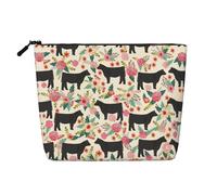 Reusable Snack Pink Flower Show Steer Cows Cattle Print Bags,Large Capacity Travel Toiletry Bag, Makeup Bags with Zipper