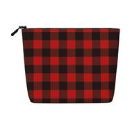 Reusable Snack Plaid Red and Black Print Bags,Large Capacity Travel Toiletry Bag, Makeup Bags with Zipper