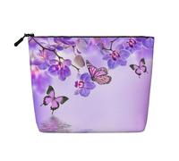 Reusable Snack Purple Butterfly Print Bags,Large Capacity Travel Toiletry Bag, Makeup Bags with Zipper