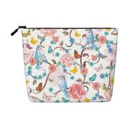 Reusable Snack Romantic Fancy Floral Birds Butterfly Print Bags,Large Capacity Travel Toiletry Bag, Makeup Bags with Zipper