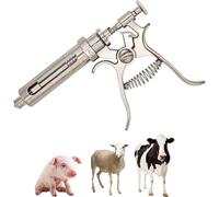 Reusable Stainless Steel Syringe for Livestock Injection, Adjustable Semi-Automatic Design for Cows, Goats, Pigs, and Animals