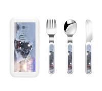 Reusable Steam Train Depart Sunset Print Fork, Spoon Knife with Storage Case,Dishwasher Safe for School Lunch,Travel