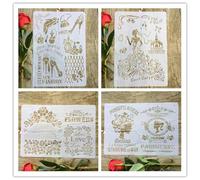 Reusable Stencils,4Pcs 29x21cm Flowers High Heels Girl Love Layering Stencil for Painting on Wood,Wall,Fabric,Rock,Sign,DIY Art Projects