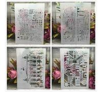 Reusable Stencils,4Pcs A4 29cm Buildings House Stencils for Painting on Wood,Wall,Furniture,Floor,Layering Templates for Crafts DIY Home Décor