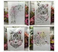 Reusable Stencils,4Pcs A4 29cm Tiger Leopard Wolf Stencils for Painting on Wood,Wall,Furniture,Floor,Layering Templates for Crafts DIY Home Décor