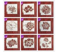 Reusable Stencils,9Pcs 14x13cm Layers Flowers Layering Stencil for Painting on Wood,Wall,Fabric,Rock,Sign,DIY Art Projects