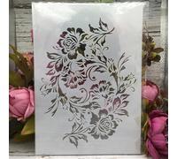 Reusable Stencils,A4 29cm Branch Rose Flower Stencils for Painting on Wood,Wall,Furniture,Floor,Layering Templates for Crafts DIY Home Décor Style B