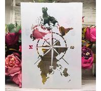 Reusable Stencils,A4 29cm World Map Compass Stencils for Painting on Wood,Wall,Furniture,Floor,Layering Templates for Crafts DIY Home Décor