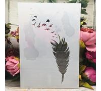 Reusable Stencils,A4 29x21cm Abstract Feather and Birds Stencils for Painting on Wood,Wall,Furniture,Floor,Layering Templates for Crafts DIY Home Décor Style A