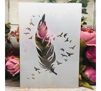 Reusable Stencils,A4 29x21cm Abstract Feather and Birds Stencils for Painting on Wood,Wall,Furniture,Floor,Layering Templates for Crafts DIY Home Décor Style B