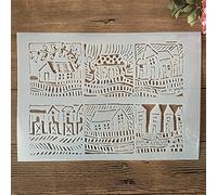 Reusable Stencils for Painting,A4 29cm Buildings House DIY Layering Stencils for Painting on Wood,Canvas,Floor,Wall,Tile Fabric,Furniture B