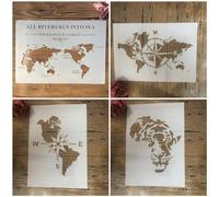 Reusable Stencils for Painting,A4 29cm Globe World Map Africa DIY Layering Stencils for Painting on Wood,Canvas,Floor,Wall,Tile Fabric,Furniture 4Pcs