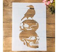 Reusable Stencils for Painting,A4 29cm Two Skull Crow DIY Layering Stencils for Painting on Wood,Canvas,Fabric,Wall,Furniture,DIY Home Décor