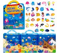 Reusable Sticker Book, 35 Marine Theme Static Stickers Waterproof Animals & Mermaid Decals Matching Game Activity Books Educational Learning Toys for Toddlers Girls Boys Preschooler