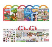 Reusable Sticker Book for Toddlers, Stickers for Children, Travel Activity Toy for Boys and Girls, for Children Age 2-4 Including Dinosaur Animals Cars