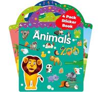 Reusable Sticker Books 4 Pack,3D Clear Animal Space Ocean Dinosaur Sticker Book Educational Learning Toy Birthday Gifts, Toys for Age 2 3 4 Year Old Kids Boys Toddlers