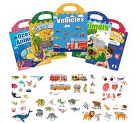 Reusable Sticker Books, 5 Pack 3D Puffy Sticker Book for 2+ Year Olds Travel Airplane Activity for Kids Scene Storybook Sticker Educational Learning Toy Gift for Boys Girls